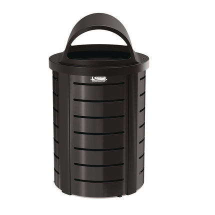 Outdoor Decorative Metal Trash Can with Roto-Molded Lid, 35.38 gal, Plastic, Black