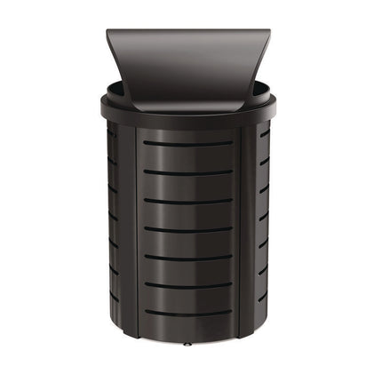 Outdoor Decorative Metal Trash Can with Roto-Molded Lid, 35.38 gal, Plastic, Black