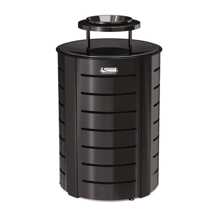 Outdoor Decorative Metal Trash Can with Metal Lid with Ash Bonnet, 35.38 gal, Metal, Black