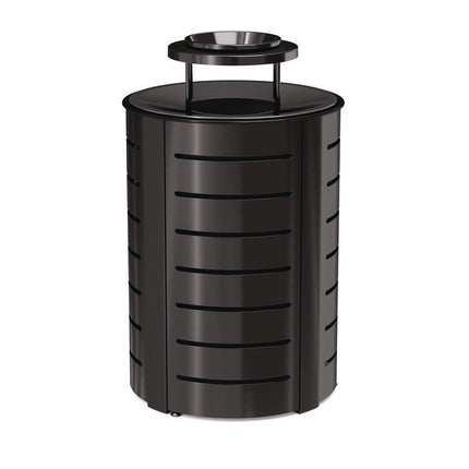Outdoor Decorative Metal Trash Can with Metal Lid with Ash Bonnet, 35.38 gal, Metal, Black