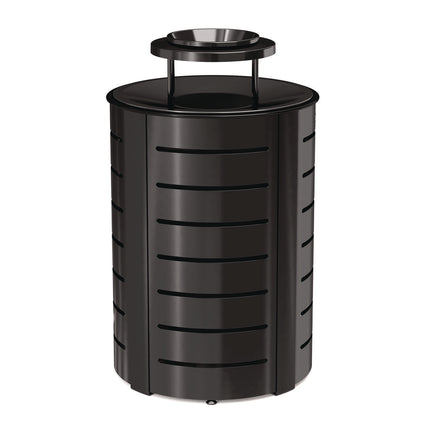 Outdoor Decorative Metal Trash Can with Metal Lid with Ash Bonnet, 35.38 gal, Metal, Black