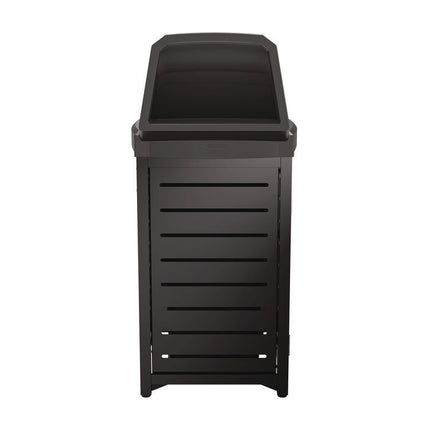 Outdoor Decorative Metal Square Trash Can with Chute Lid, 30 gal, Metal, Black