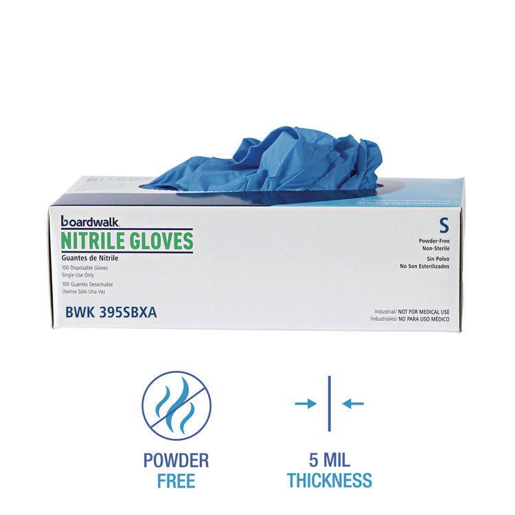 Disposable Powder-Free Nitrile Gloves, Small, Blue, 5 mil, 100/Box