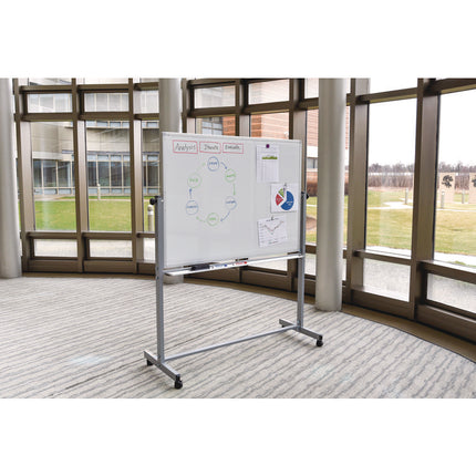 Mobile Magnetic Whiteboard, 60" x 40", White Surface, Silver Aluminum Frame