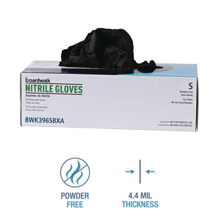 Disposable General-Purpose Powder-Free Nitrile Gloves, Small, Black, 4.4 mil, 100/Box, 10 Boxes/Carton