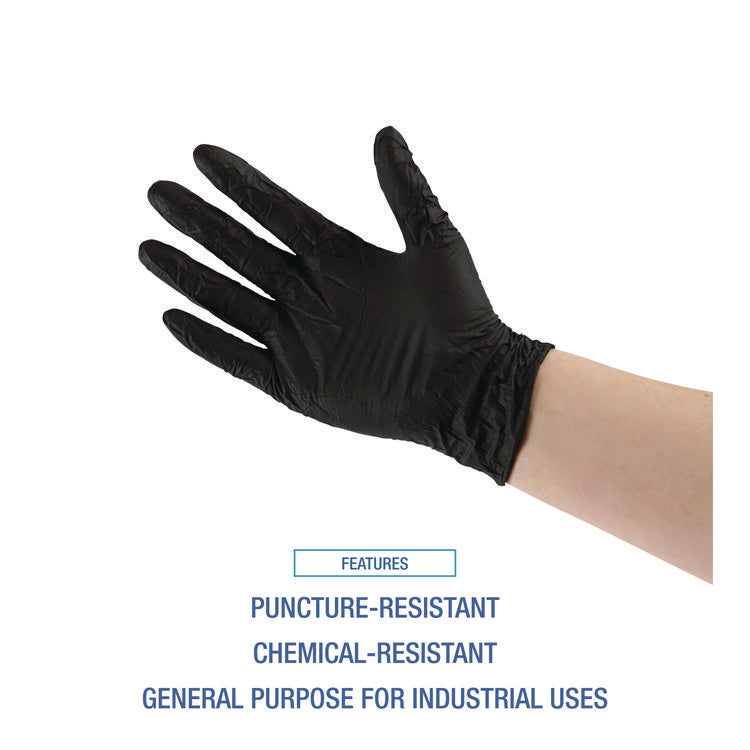 Disposable General-Purpose Powder-Free Nitrile Gloves, Small, Black, 4.4 mil, 100/Box, 10 Boxes/Carton