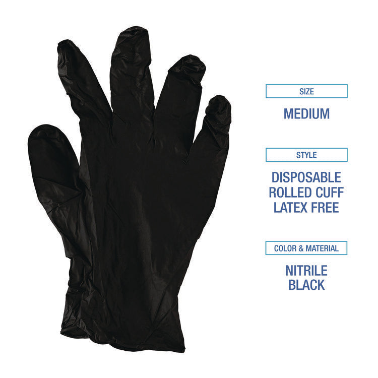 Disposable General-Purpose Powder-Free Nitrile Gloves, Small, Black, 4.4 mil, 100/Box