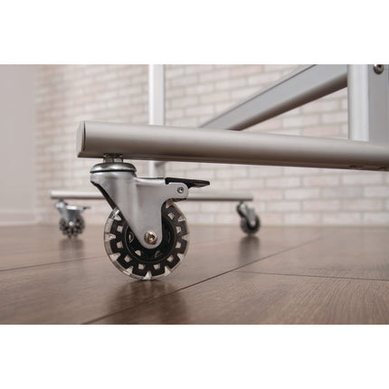 Mobile Magnetic Glass Dry Erase Board, 48" x 36", White Surface, Silver Aluminum Frame