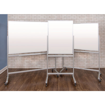 Mobile Magnetic Glass Dry Erase Board, 48" x 36", White Surface, Silver Aluminum Frame