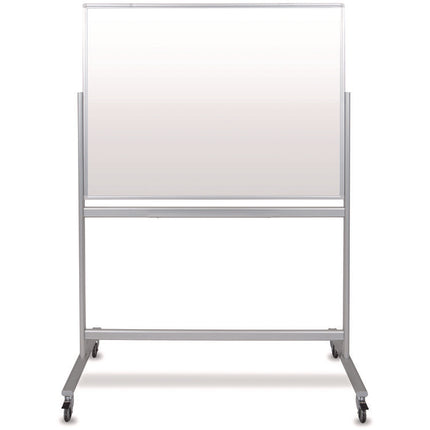 Mobile Magnetic Glass Dry Erase Board, 48" x 36", White Surface, Silver Aluminum Frame