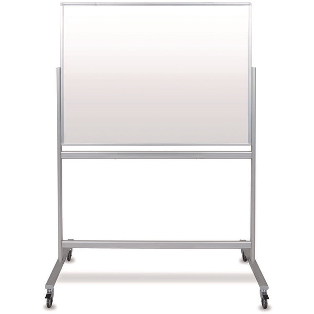 Mobile Magnetic Glass Dry Erase Board, 48" x 36", White Surface, Silver Aluminum Frame