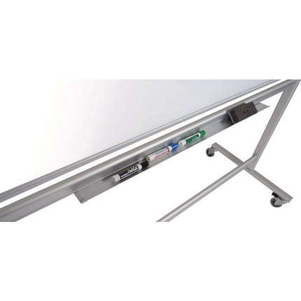Mobile Magnetic Glass Dry Erase Board, 60" x 40", White Surface, Silver Aluminum Frame