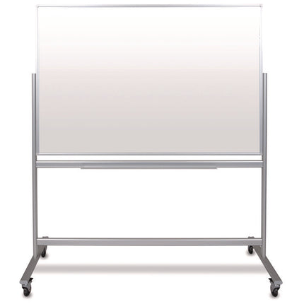Mobile Magnetic Glass Dry Erase Board, 60" x 40", White Surface, Silver Aluminum Frame