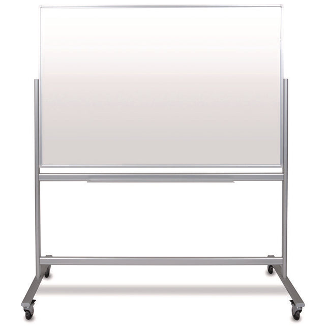 Mobile Magnetic Glass Dry Erase Board, 60" x 40", White Surface, Silver Aluminum Frame