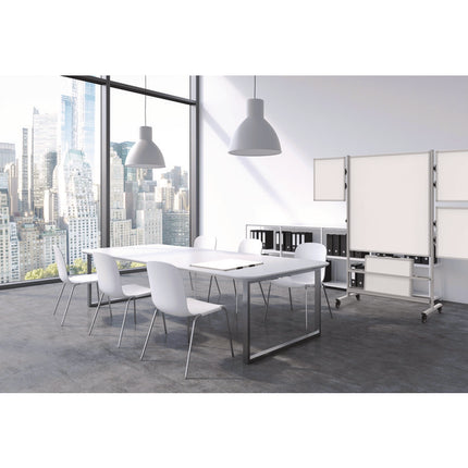 Mobile Collaboration Station Whiteboard with 4 Attachable Marker Boards, 40.4" x 48.6", White Surface, Silver Aluminum Frame