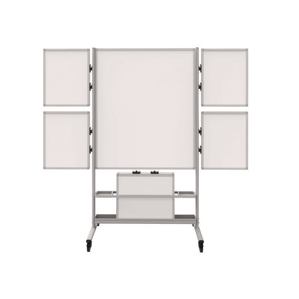 Mobile Collaboration Station Whiteboard with 4 Attachable Marker Boards, 40.4" x 48.6", White Surface, Silver Aluminum Frame