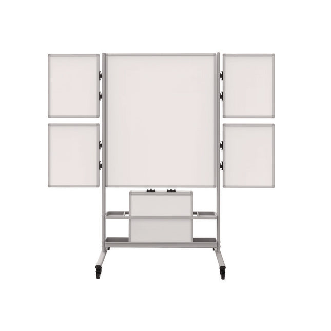 Mobile Collaboration Station Whiteboard with 4 Attachable Marker Boards, 40.4" x 48.6", White Surface, Silver Aluminum Frame