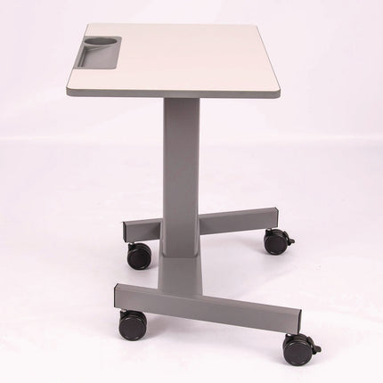 Pneumatic Sit Stand Desk, 27.5 x 19.5 x 26.25 to 42, White/Gray