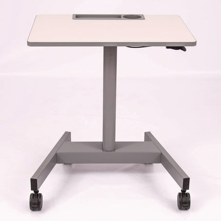 Pneumatic Sit Stand Desk, 27.5 x 19.5 x 26.25 to 42, White/Gray