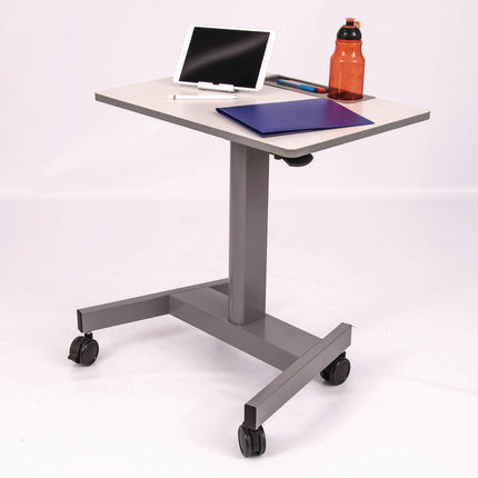 Pneumatic Sit Stand Desk, 27.5 x 19.5 x 26.25 to 42, White/Gray