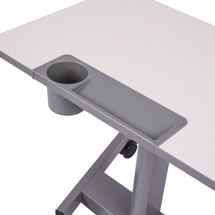 Pneumatic Adjustable Height Flip Top Student Desk, 27.5 x 19.5 x 26.25 to 42, White/Gray