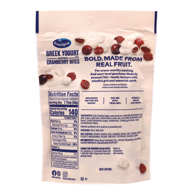 Greek Yogurt Dipped Cranberry Bites, Cranberry/Yogurt, 5 oz Bag, 12/Carton