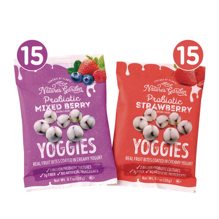 Probiotic Yoggies Variety Snack Pack, Assorted Flavors, 0.7 oz Bag, 30/Carton