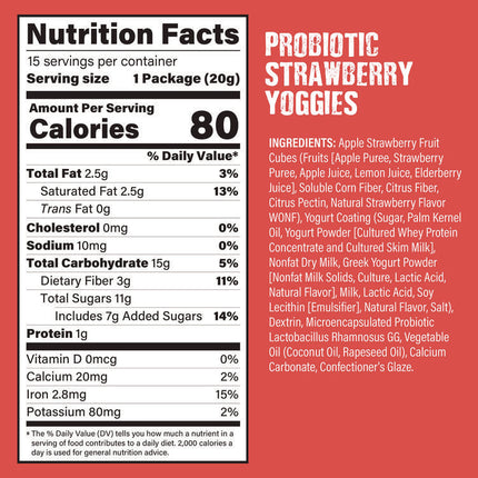 Probiotic Yoggies Variety Snack Pack, Assorted Flavors, 0.7 oz Bag, 30/Carton