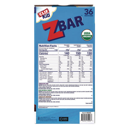 Kid Organic Zbar Granola Bars Variety Pack, Assorted Flavors, 1.27 oz Bar, 36/Carton