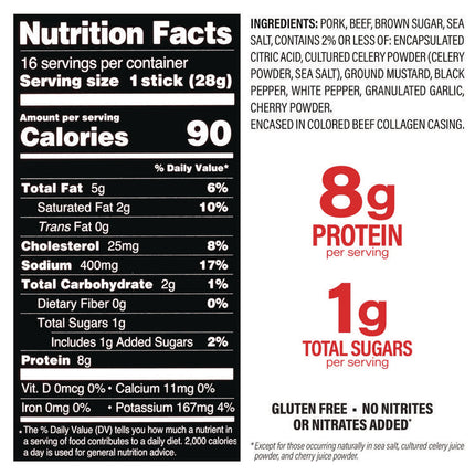 Original Smokehouse Beef and Pork Meat Stick, 1 oz Individually Wrapped, 16/Carton