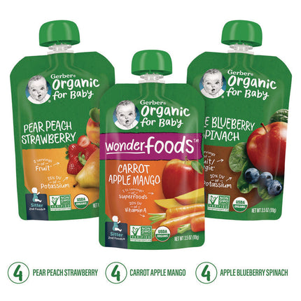 Organic 2nd Foods Baby Food Pouches, Assorted Flavors, 3.5 oz Pouch, 12/Carton