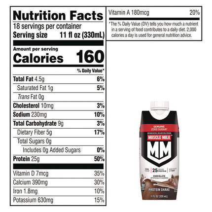 Genuine Chocolate Protein Shake, 11 oz Carton, 18/Carton