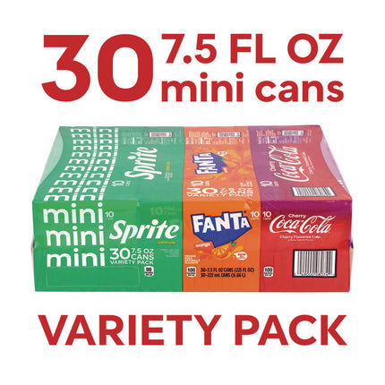 Mini Cans Variety Pack, Assorted Flavors, 7.5 oz Can, 30/Carton