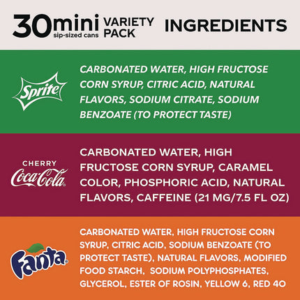 Mini Cans Variety Pack, Assorted Flavors, 7.5 oz Can, 30/Carton