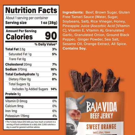Beef Jerky Sweet Orange Snack Pack, Sweet Orange, 1 oz Packet, 12/Carton