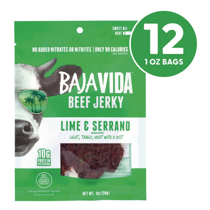 Beef Jerky Lime and Serrano Pepper Snack Pack, Lime and Serrano Pepper, 1 oz Packet, 12/Carton