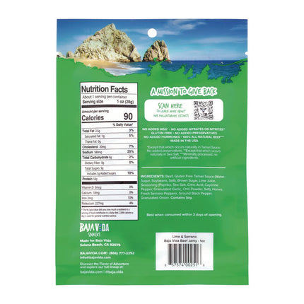 Beef Jerky Lime and Serrano Pepper Snack Pack, Lime and Serrano Pepper, 1 oz Packet, 12/Carton