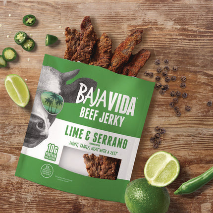 Beef Jerky Lime and Serrano Pepper Snack Pack, Lime and Serrano Pepper, 1 oz Packet, 12/Carton