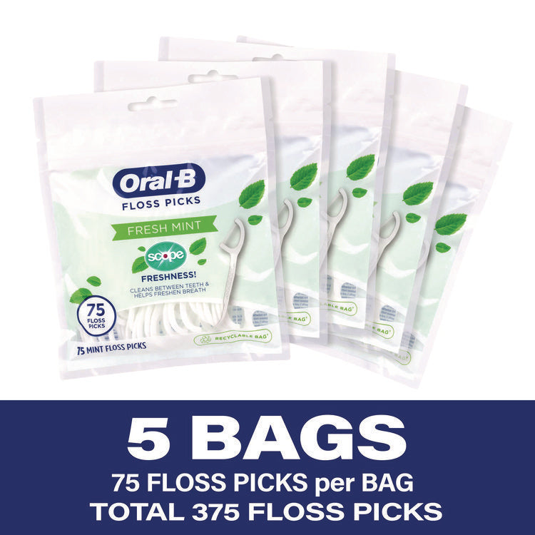 Burst of Scope Floss Picks, Fresh Mint, 75 Picks/Bag, 5 Bags/Carton