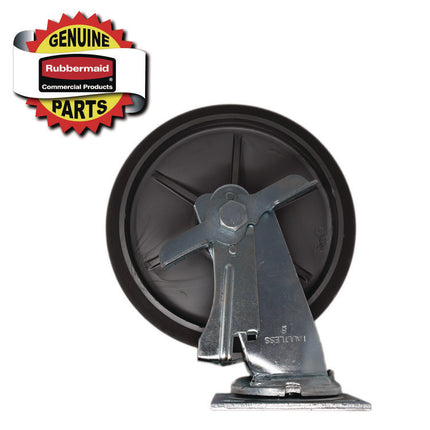 8" Swivel Caster with Brake for Housekeeping Cart, Mount Plate Stem, 8" Wheel, B/Silver, Set