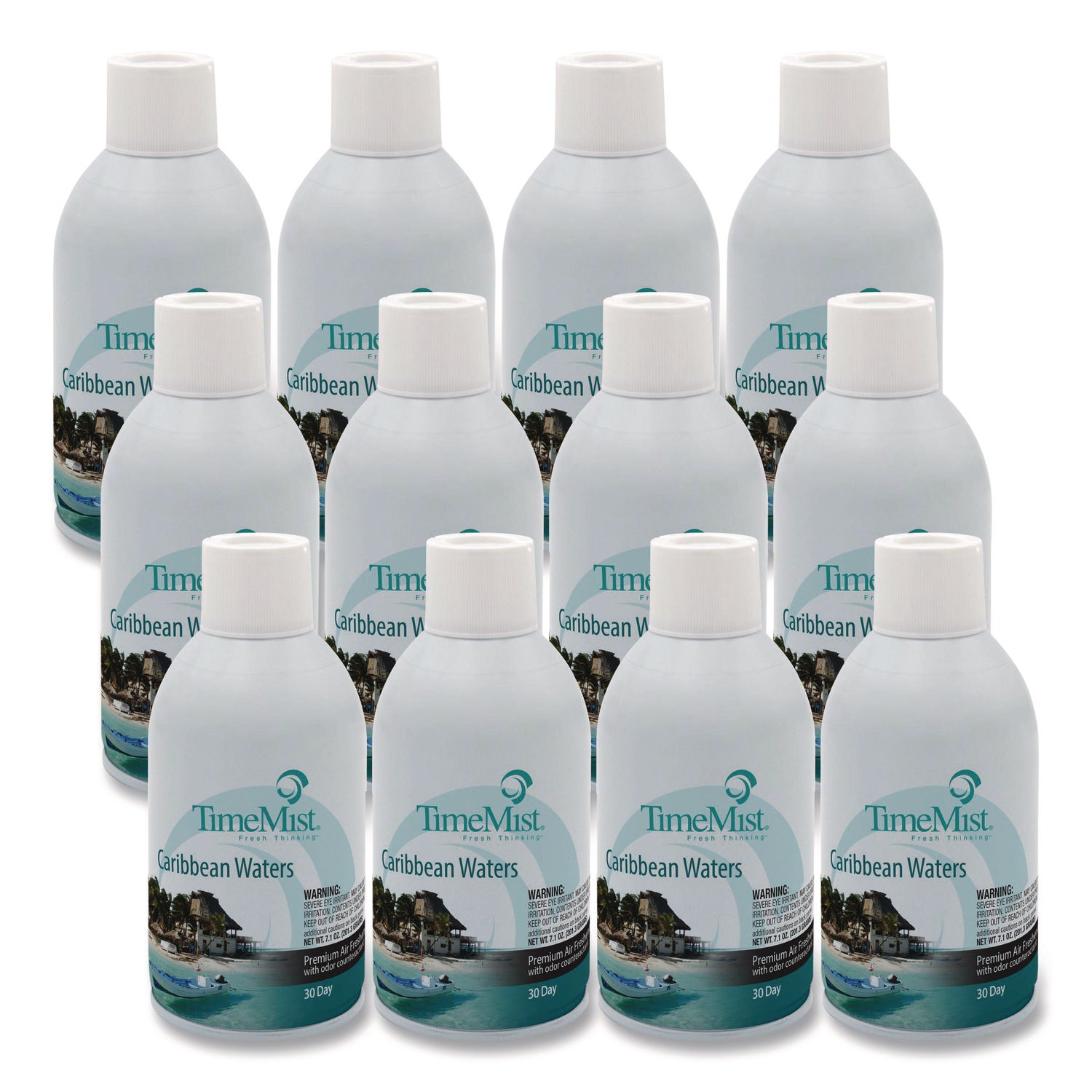 Premium Metered Air Freshener Refill, Caribbean Waters, 7.1 oz Aerosol Spray 12/Carton