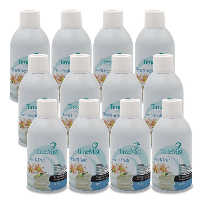 Premium Metered Air Freshener Refill, Clean N Fresh, 7.1 Oz Aerosol Spray, 12/carton