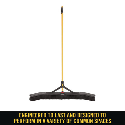 Maximizer Push-To-Center Broom, Poly Bristles, 36 X 58.13, Steel Handle, Yellow/black