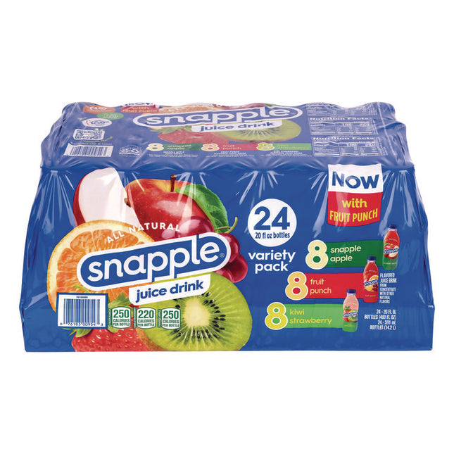 Juice Drink Variety Pack, Snapple Apple, Kiwi Strawberry, Mango Madness, 20 oz Bottle, 24/Carton