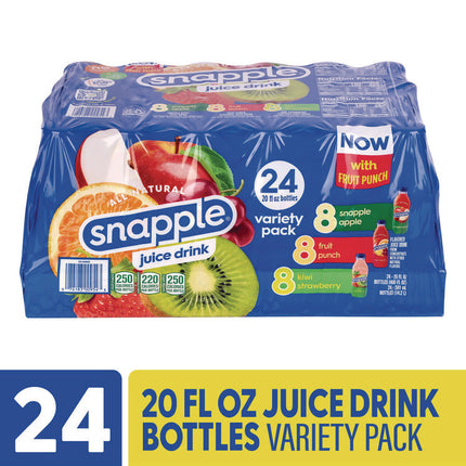 Juice Drink Variety Pack, Snapple Apple, Kiwi Strawberry, Mango Madness, 20 oz Bottle, 24/Carton