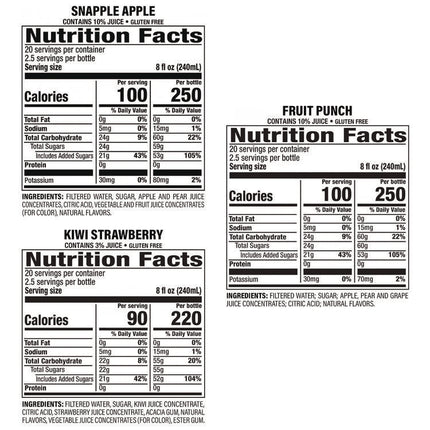 Juice Drink Variety Pack, Snapple Apple, Kiwi Strawberry, Mango Madness, 20 oz Bottle, 24/Carton