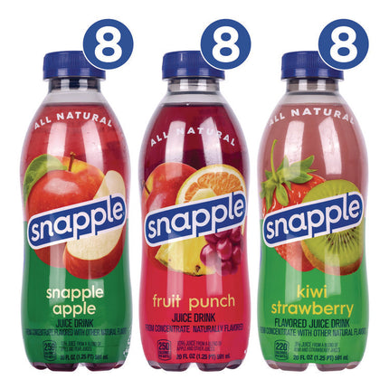 Juice Drink Variety Pack, Snapple Apple, Kiwi Strawberry, Mango Madness, 20 oz Bottle, 24/Carton