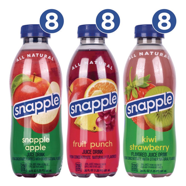 Juice Drink Variety Pack, Snapple Apple, Kiwi Strawberry, Mango Madness, 20 oz Bottle, 24/Carton