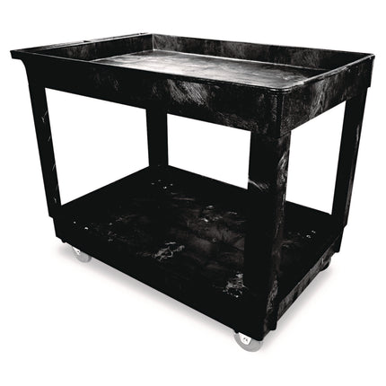 Heavy-Duty Flat-Handle Maintenance/Utility Cart, Plastic, 2 Shelves, 500 lb Capacity, 24" x 40" x 31.25", Black