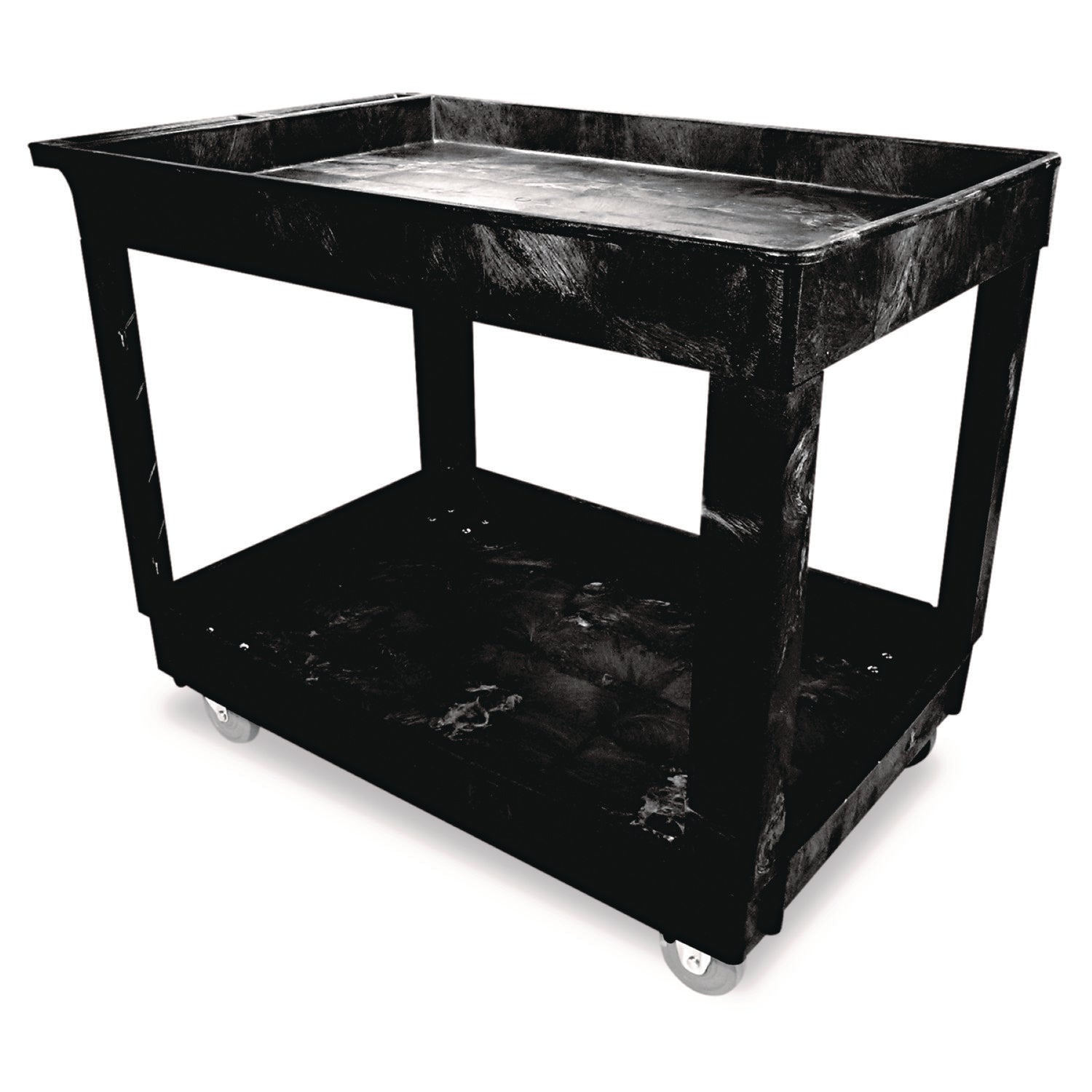 Heavy-Duty Flat-Handle Maintenance/Utility Cart, Plastic, 2 Shelves, 500 lb Capacity, 24" x 40" x 31.25", Black